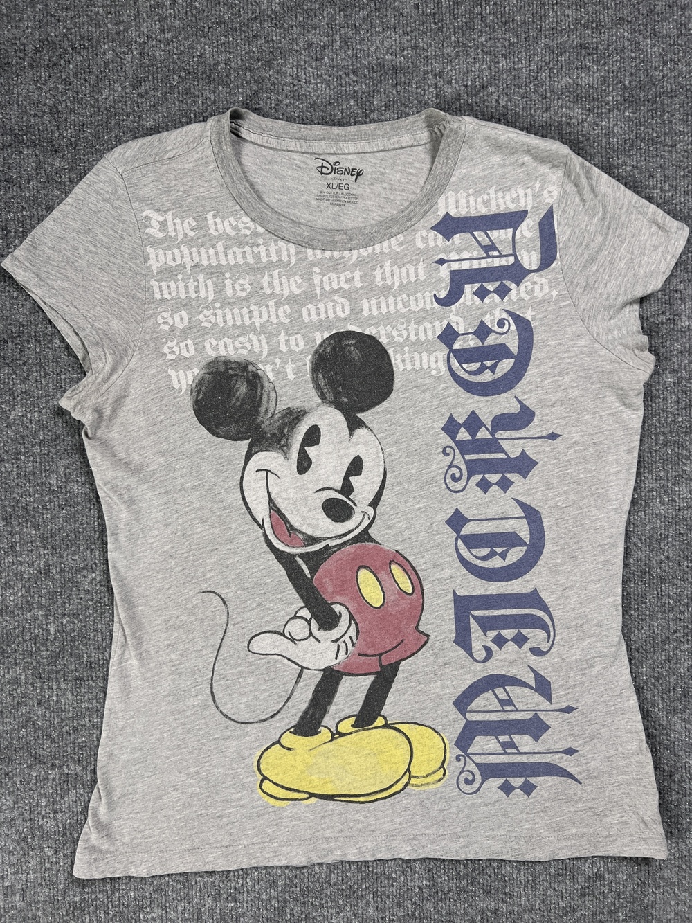 Disney T Shirt Mickey Mouse Gray Cotton Jersey Lightweight Womens Extra Large